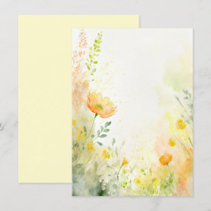 Orange och gul akvarell blommande tomt bröllop inbjudningar