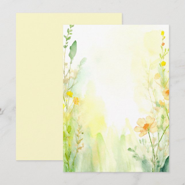 Orange och gul akvarell blomster tom bröllop inbjudningar (Fram/baksida)