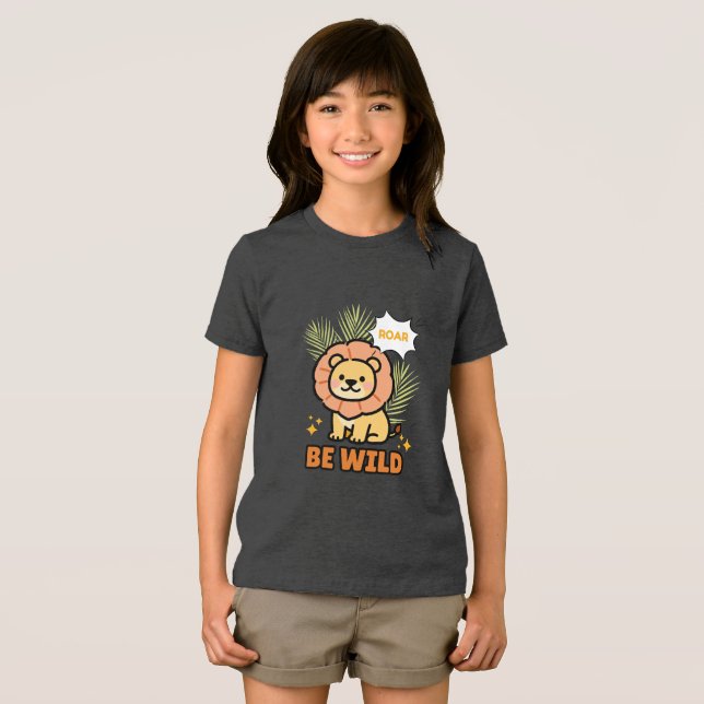 Orange och gul illustrerad lejon  t shirt (Framsida Full)