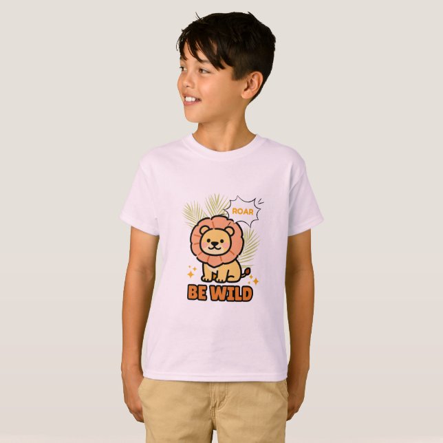 Orange och gul illustrerad lejon  t shirt (Hel framsida)