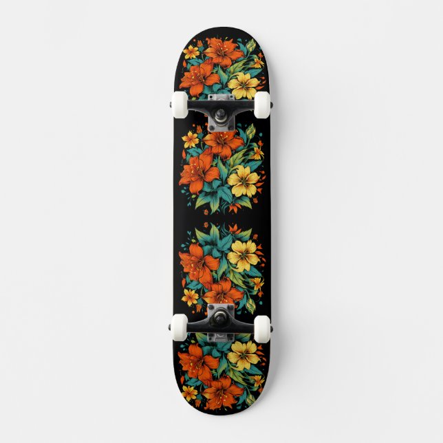 Orange och Gula blommor Mini Skateboard Bräda 18,5 Cm (Framsida)