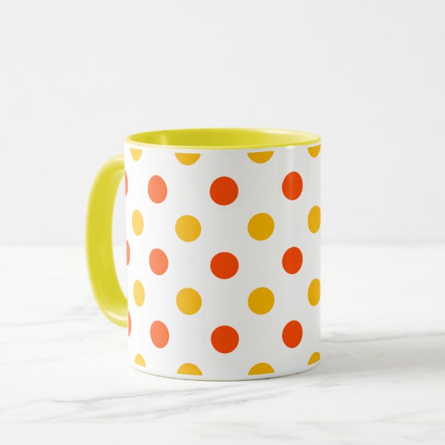 Orange och gula prickar Vita  Mugg (Framsida vänster)