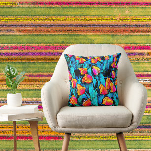 Orange och Guld Artsy Tulips Kudde