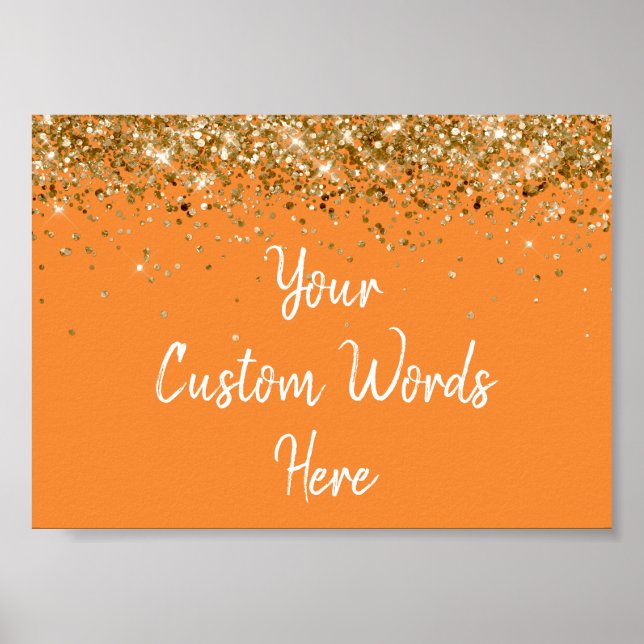 Orange och Guld Glitter Födelsedagsfest Jubileum Poster (Framsidan)
