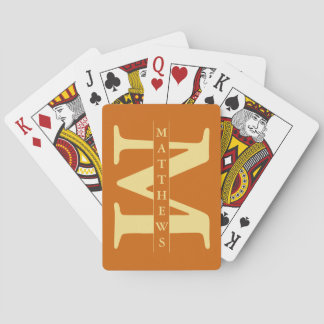 Orange och Guld Personlig Monogram och Namn Casinokort