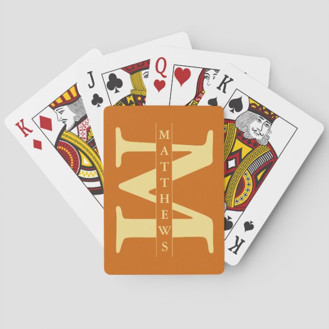 Orange och Guld Personlig Monogram och Namn Casinokort (Baksidan)