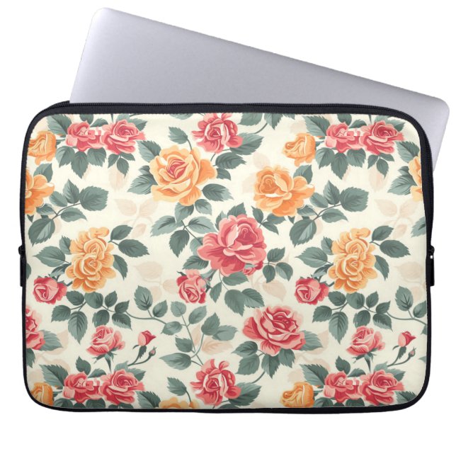 Orange och Guld Ro Blommigten Laptop Fodral (Framsidan)