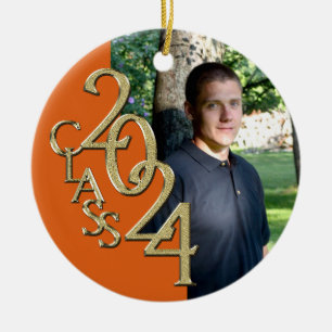 Orange och Guld Studenten, 2024 års foto Julgransprydnad Keramik
