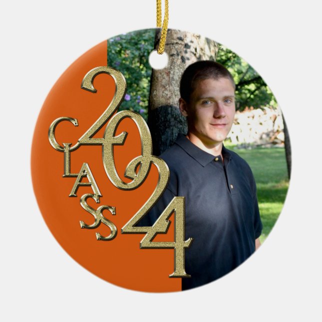 Orange och Guld Studenten, 2024 års foto Julgransprydnad Keramik (Framsidan)