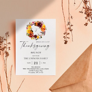 Orange och Gult Blommigt Thanksgiving Utandning Inbjudningar
