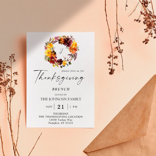 Orange och Gult Blommigt Thanksgiving Utandning Inbjudningar (Skapare uppladdad)