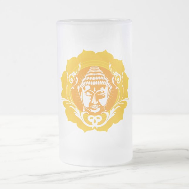 Orange och Gult Buddha Frostat Ölglas (Center)