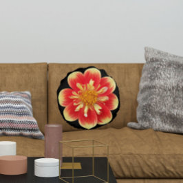 Orange och Gult Collarette Dahlia Blommigt Rund Kudde