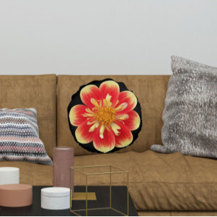 Orange och Gult Collarette Dahlia Blommigt Rund Kudde