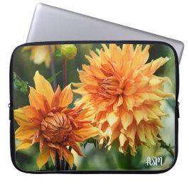 Orange och Gult Dahlia Garden Flowers Monogram Laptop Fodral