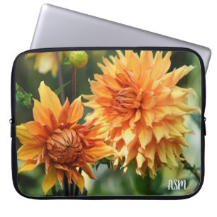 Orange och Gult Dahlia Garden Flowers Monogram Laptop Fodral