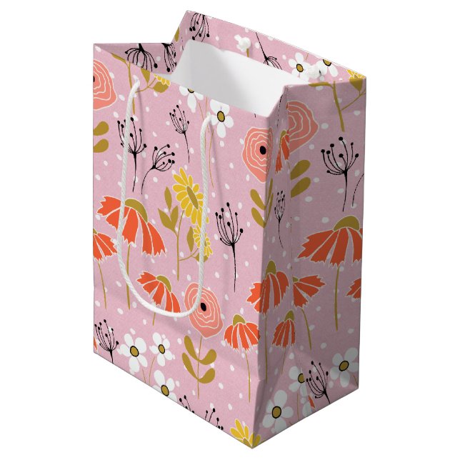 Orange och Gult Doodle Flower Medium Gift-fack (Framsidan Vinklad)