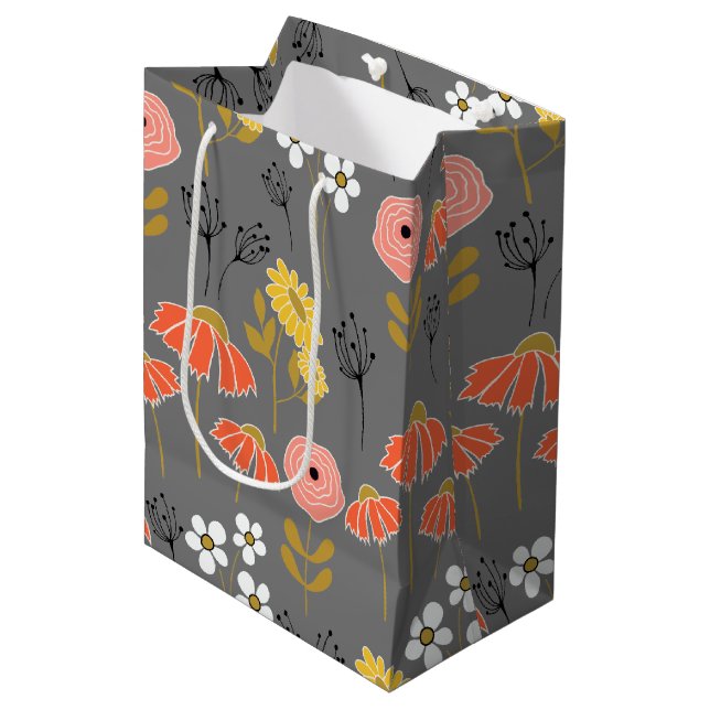 Orange och Gult Doodle Flower Medium Gift-fack (Framsidan Vinklad)