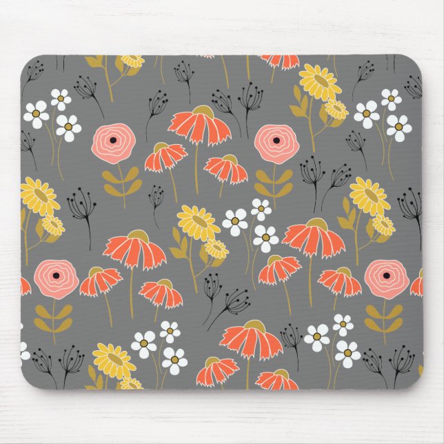 Orange och Gult Doodle Flowers Musmatta (Framsidan)