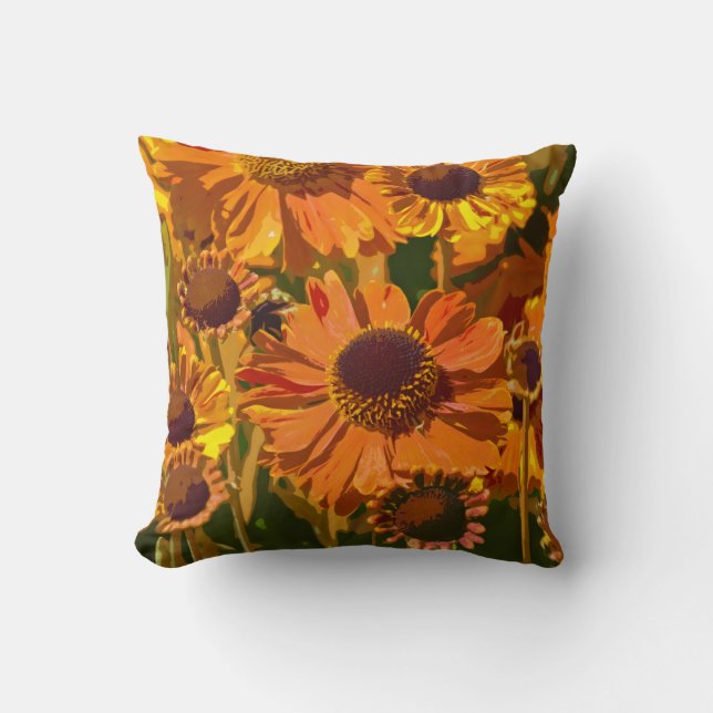 Orange och gult echinacea-blomman dekorativ kudde (Framsida)