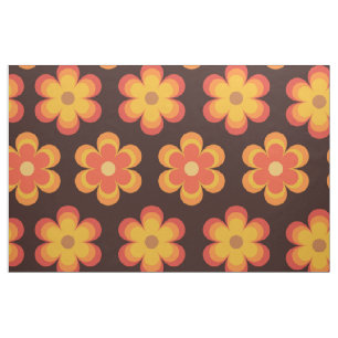 Orange och gult för Groovy retro-blomman mönster Tyg