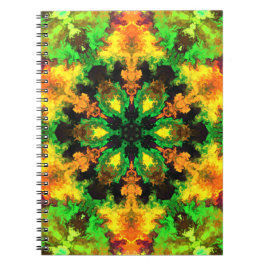 Orange och Gult för Psychedelic Hippie Flower Grön Anteckningsbok