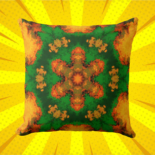 Orange och Gult för Psychedelic Mandala Flower Grö Kudde