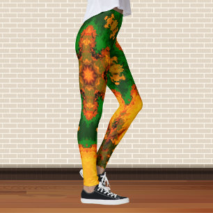Orange och Gult för Psychedelic Mandala Flower Grö Leggings