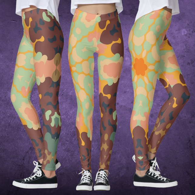 Orange och Gult för Retro Mandala Grönt Leggings (Skapare uppladdad)