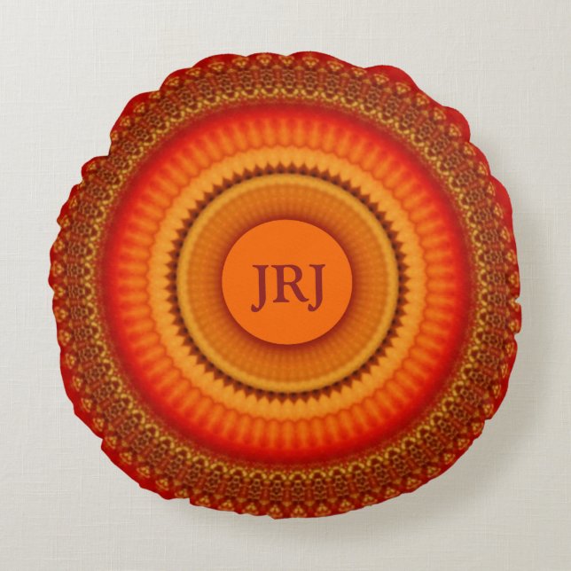 Orange och Gult Mandala Rund Kudde (Framsidan)