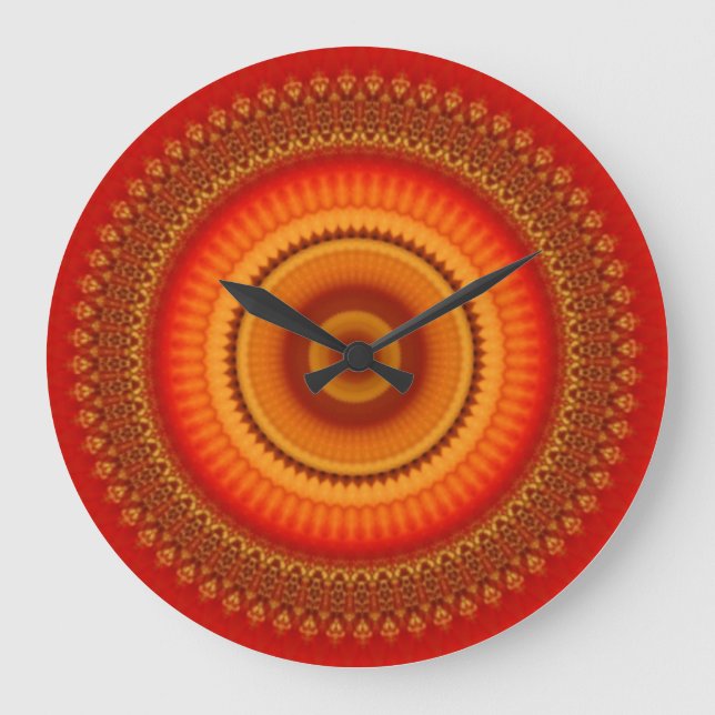 Orange och Gult Mandala Stor Klocka (Framsida)