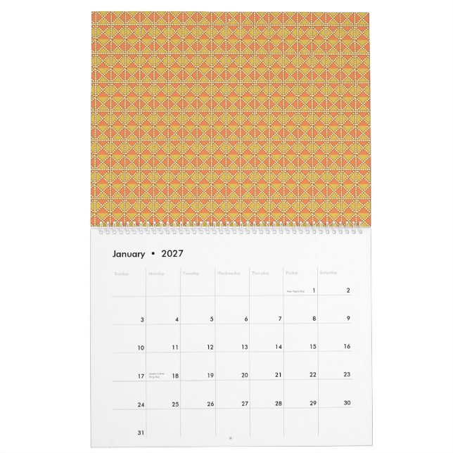 orange och gult med mönster kalender (Jan 2027)