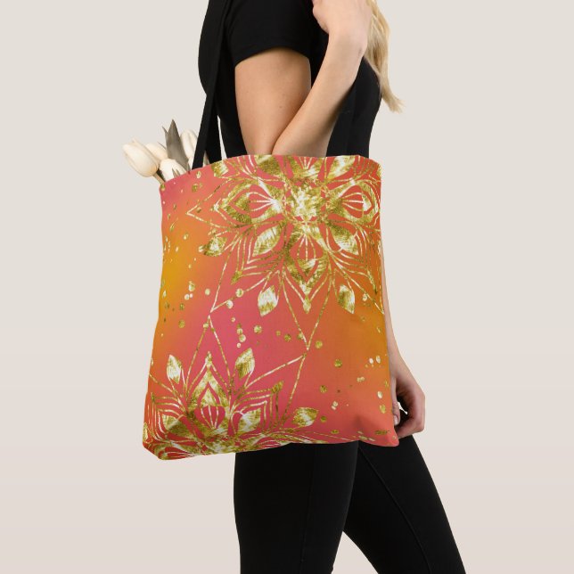 ORANGE OCH GULT OMBRE MED GULD MANDALA TYGKASSE (Närbild)