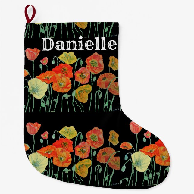 Orange och Gult Popies Art Julgaffling Stor Julstrumpa (Framsidan)