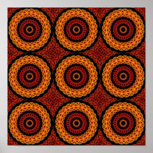 Orange och Gult Retro Mandala Poster