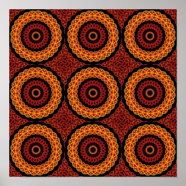 Orange och Gult Retro Mandala Poster (Framsidan)