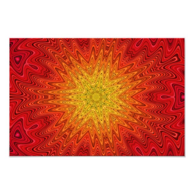 Orange och Gult Sol/Star/Heart Mandala Fototryck (Framsidan)