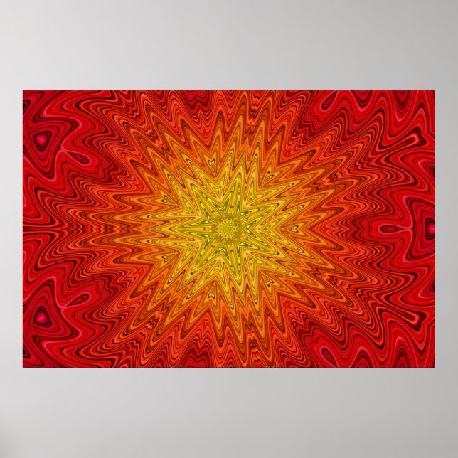 Orange och Gult Sol/Star/Heart Mandala Poster (Framsidan)