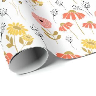 orange och gult sommarens blommönster presentpapper