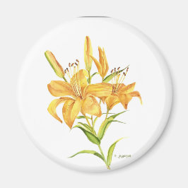 Orange och gult Tigerlila vattenfärgblomma Magnet