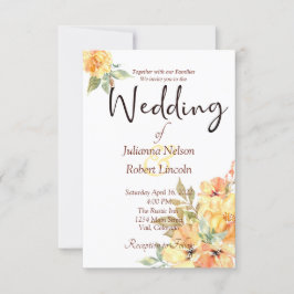 Orange och gult vattenfärgsfärg blommigt bröllop i inbjudningar