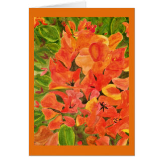 Orange- och gultBougainvilleavattenfärg Hälsningskort