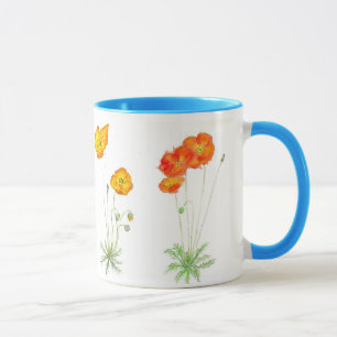 Orange- och gultislandvallmor, akvarell mugg