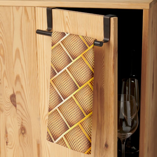 Orange- och konturfyrkanter med abstrakt schackkas kökshandduk (Thirds Fold)