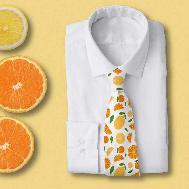 Orange och Lemon Mönster White Slips (Orange & Lemon Pattern White Neck Tie)