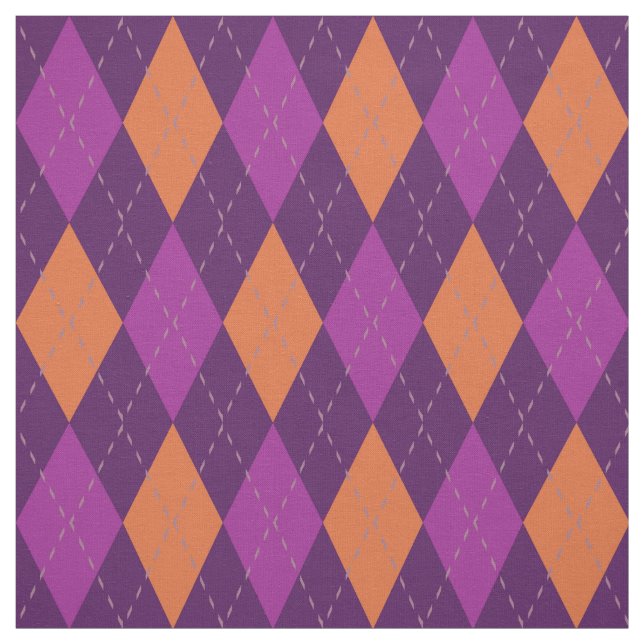 Orange och Lila Argyle Mönster Tyg (Provkarta)