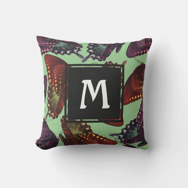 Orange och Lila Butterflies Monogram Kudde (Framsida)