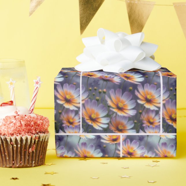 Orange och Lila Cosmos Abstrakt Presentpapper (Födelsedagsfest)
