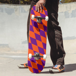 Orange och lila Harlekinrutig design Mini Skateboard Bräda 18,5 Cm