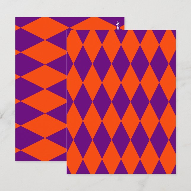 Orange och lila Harlekinrutig design  Vykort (Fram/baksida)